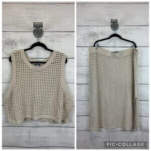 Lands End Plus Size Cream Knit Matching Top & Skirt 2pc Cover Up Size 3X